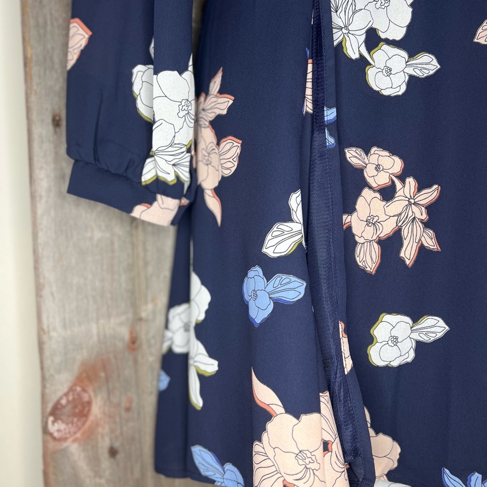 ASTR the Label Navy, Light Blue and Pink Floral Ruffle Wrap Long Sleeve small - Picture 5 of 14